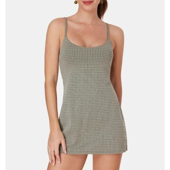 Andie The Amalfi One-Piece Swim Dress Seagrass Green Anthro Houndstooth Size XL - Picture 1 of 12